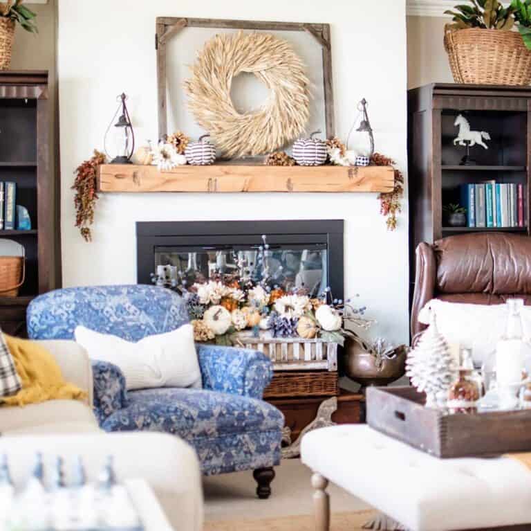 Blue and White Floral Living Room Chair
