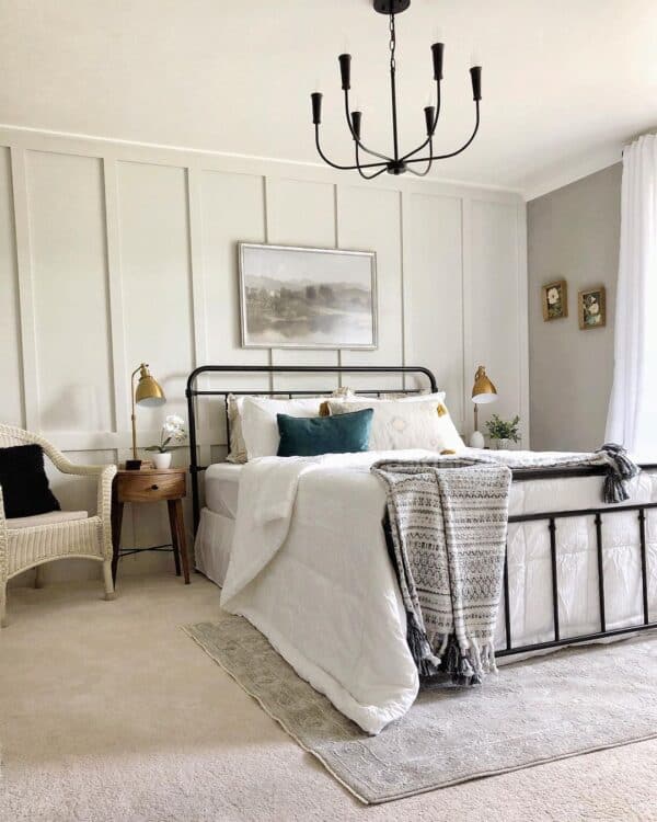 Board and Batten Bedroom with Brass Table Lamps - Soul & Lane