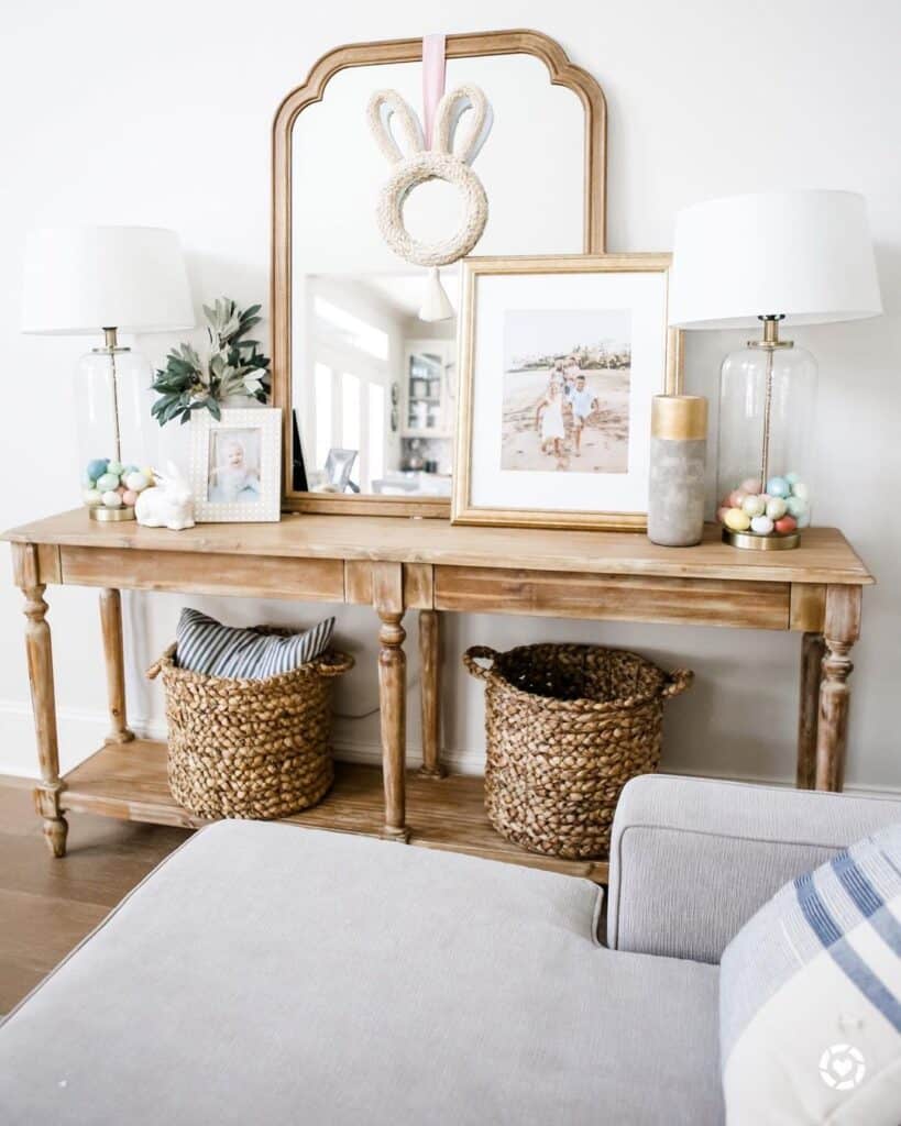 Console Table with Glass Table Lamps