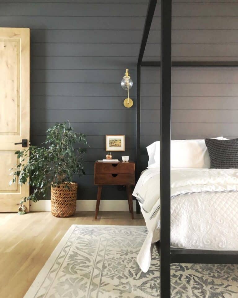Dark Gray Shiplap Bedroom with Canopy Bed