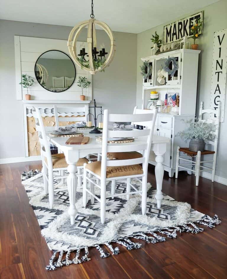 Farmhouse Dining Room with White Dining Set