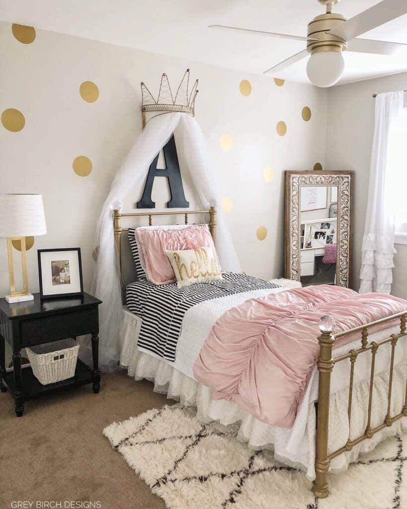 Girl Bedroom with Crown Princess Canopy Bed