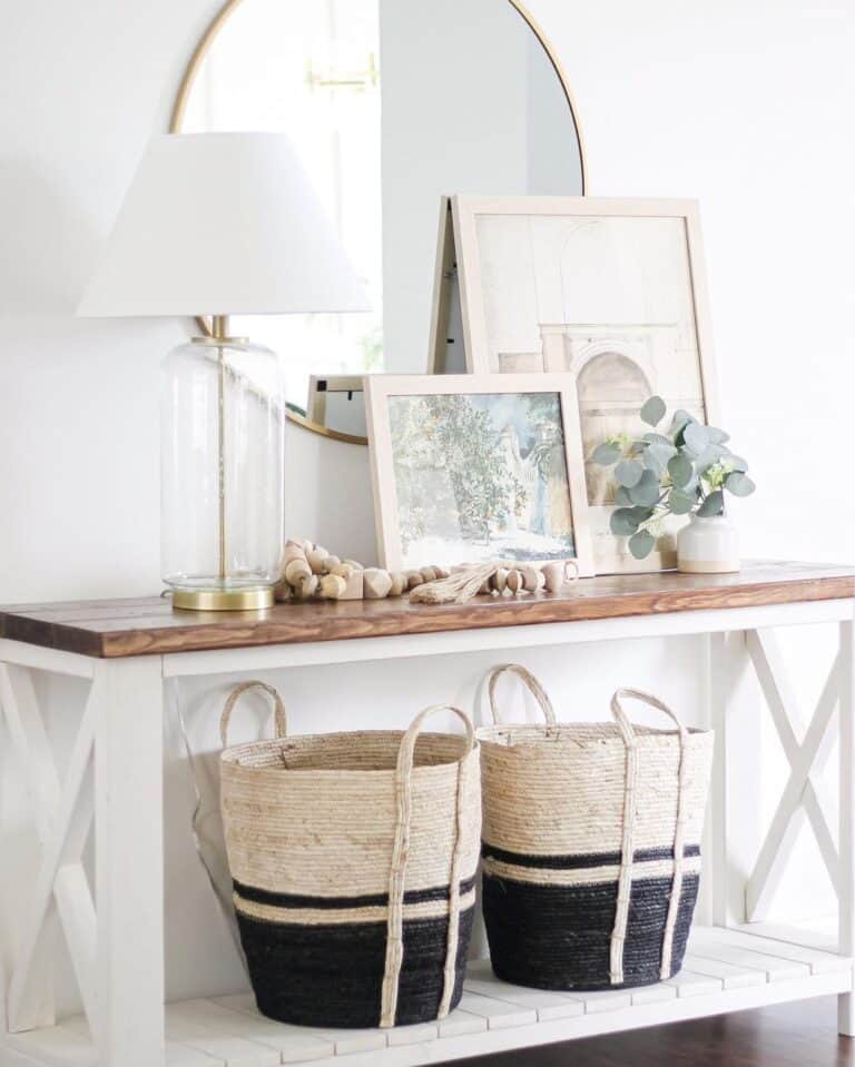 Glass Lamp on Entryway Console Table