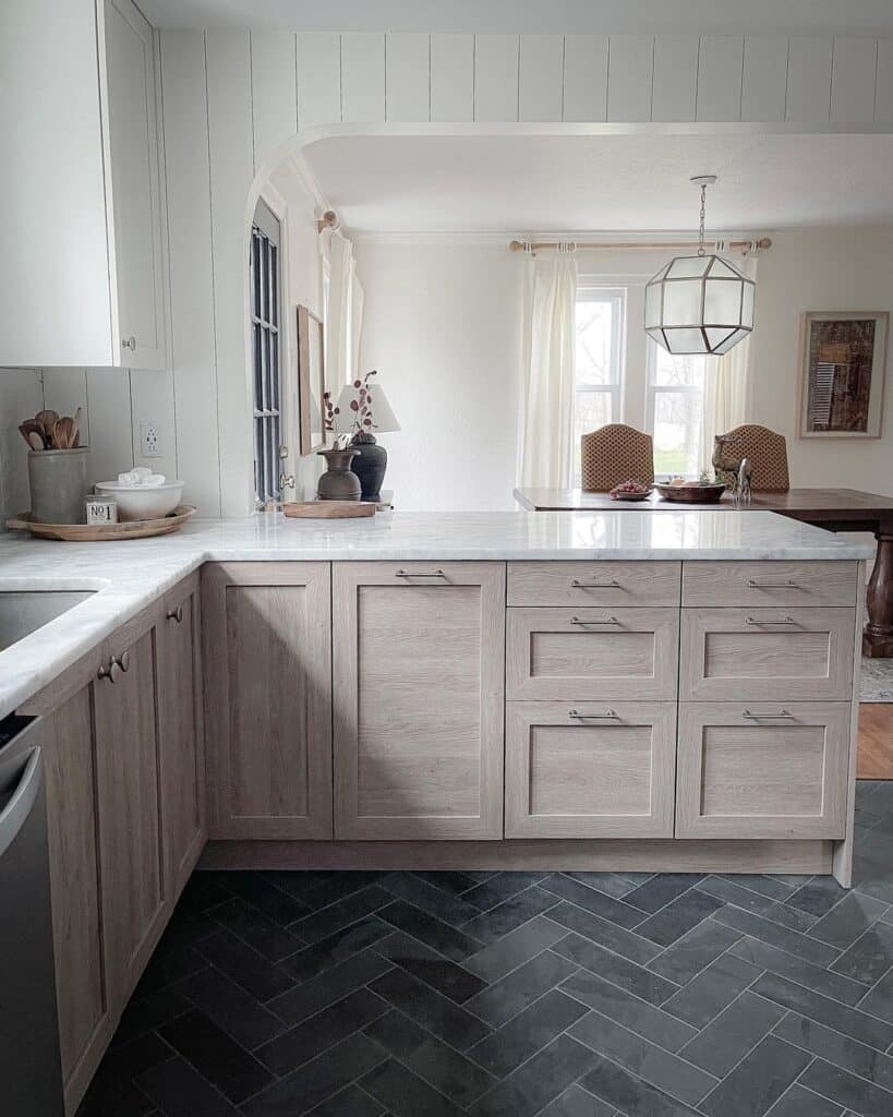 Gray Herringbone Pattern Tile Floor