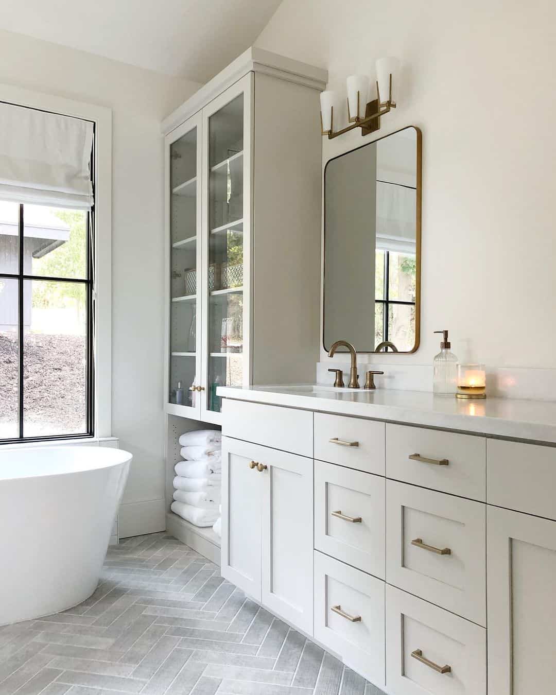 Gray Herringbone Tile Bathroom Floor Soul & Lane