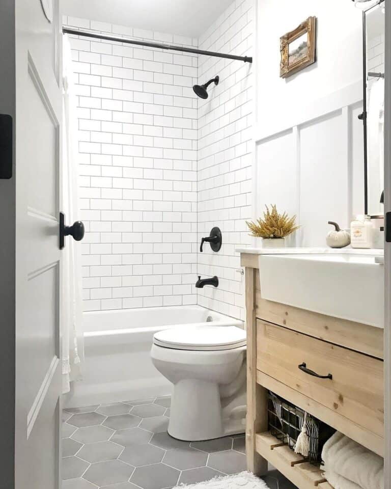 Gray Hexagon Floor Tile Bathroom