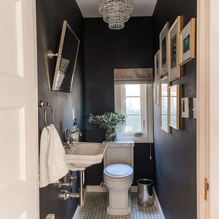 Gray Marble Basketweave Tile Powder Room Floor