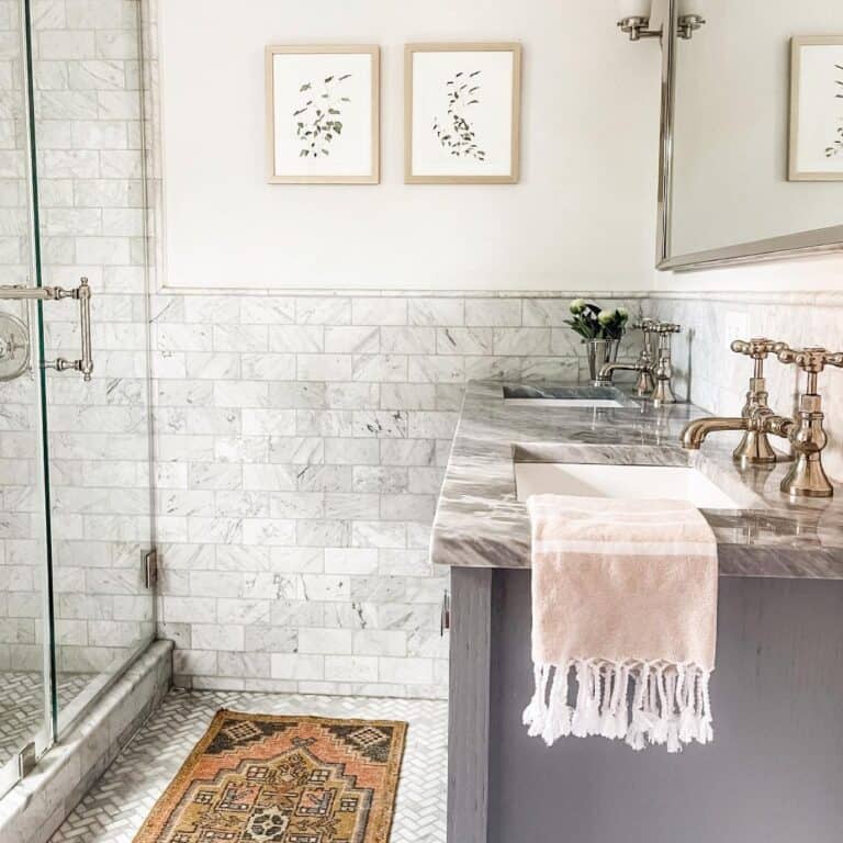 Gray Marble Tile Bathroom Walls
