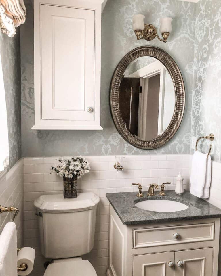 Gray Metal Frame Bathroom Mirror