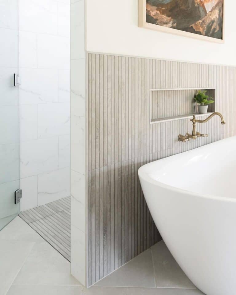 Gray Vertical Skinny Tile Tub Surround