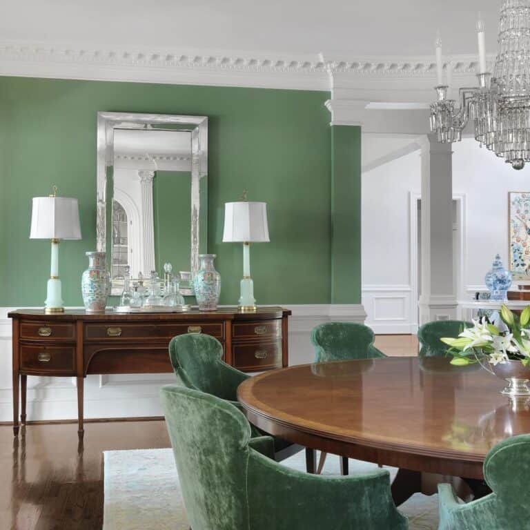 Green Dining Room with Table Lamps