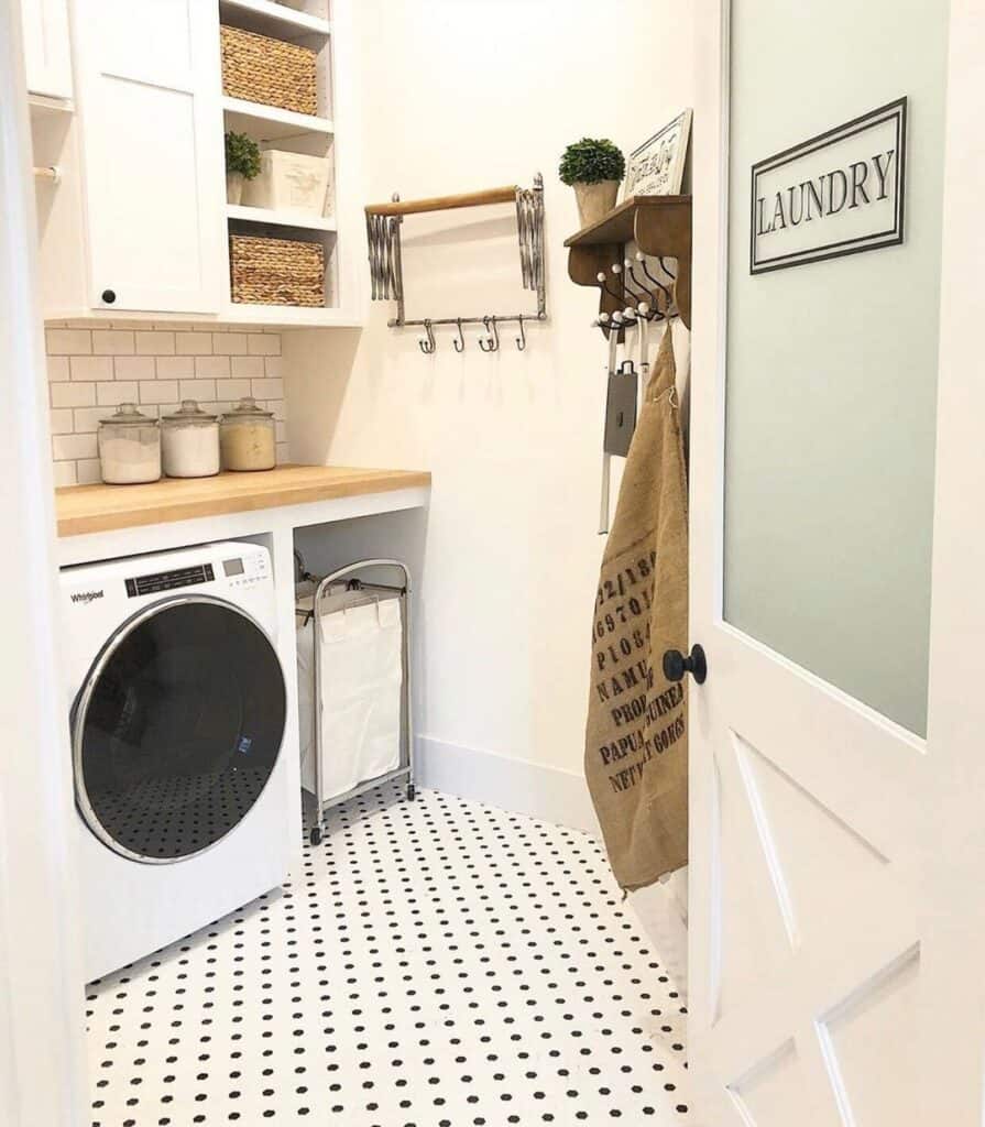 Laundry Room with Black and White Floor Tiles