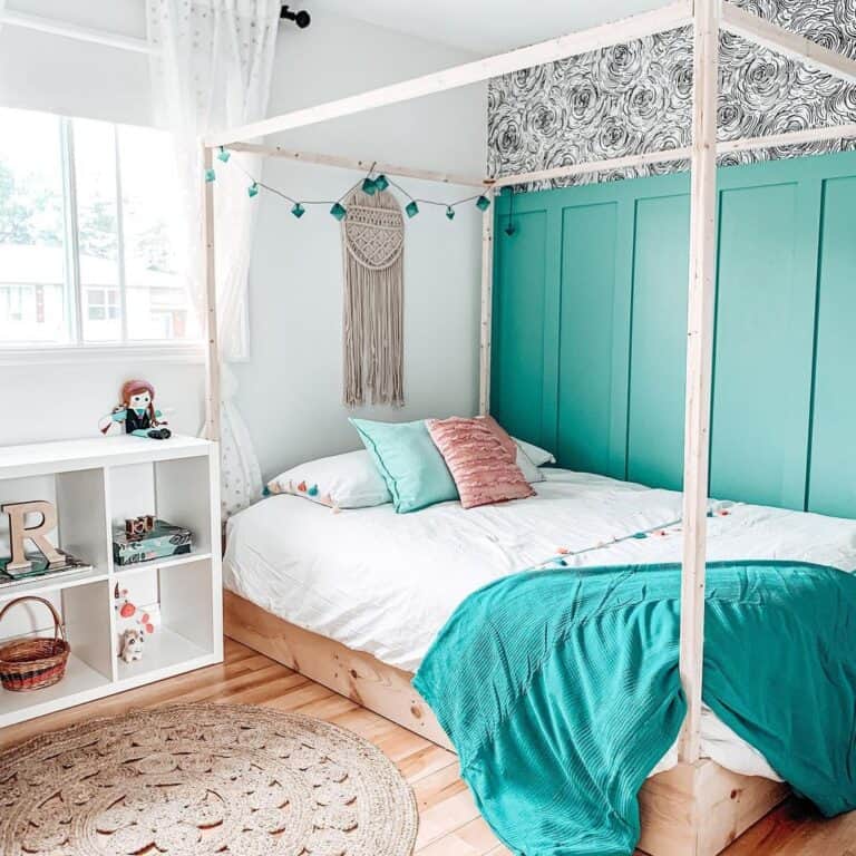 Light Wood Canopy Bed for Girl's Bedroom
