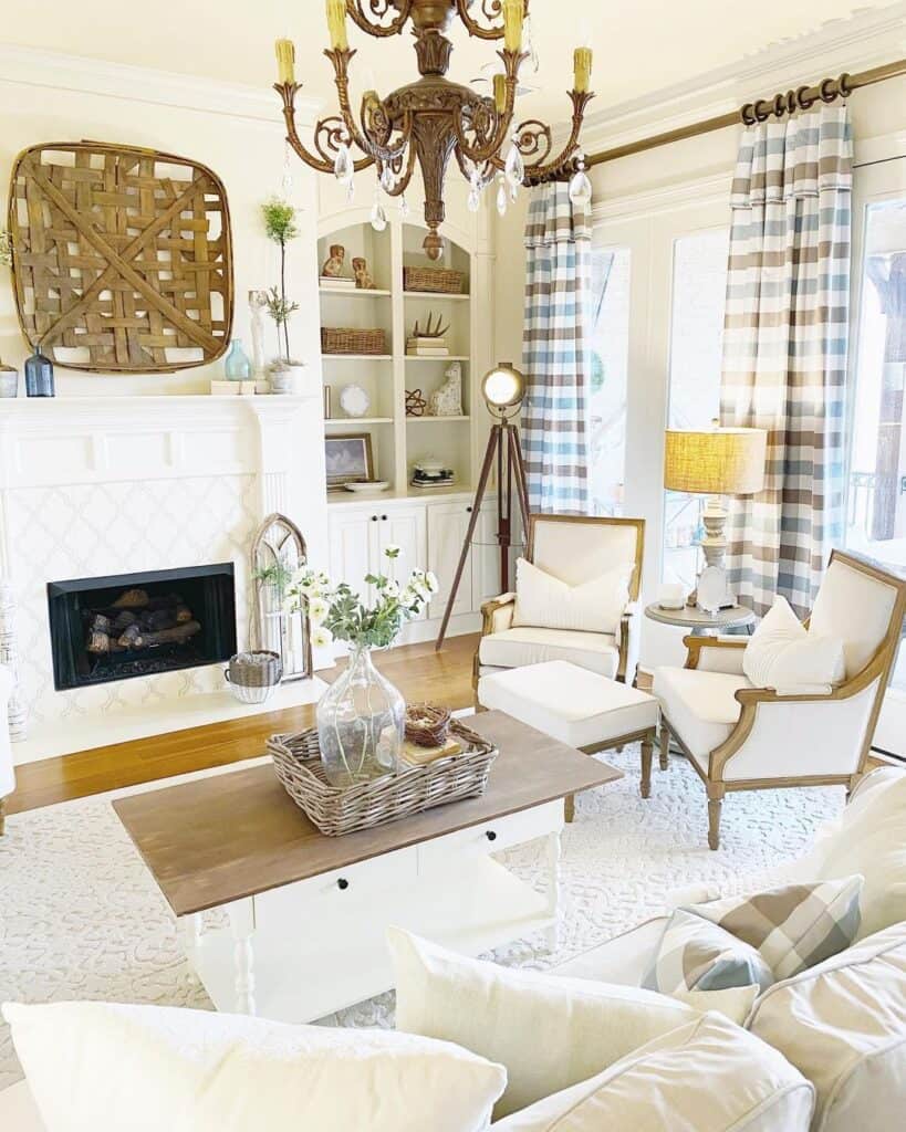 Living Room Wood and White Chairs