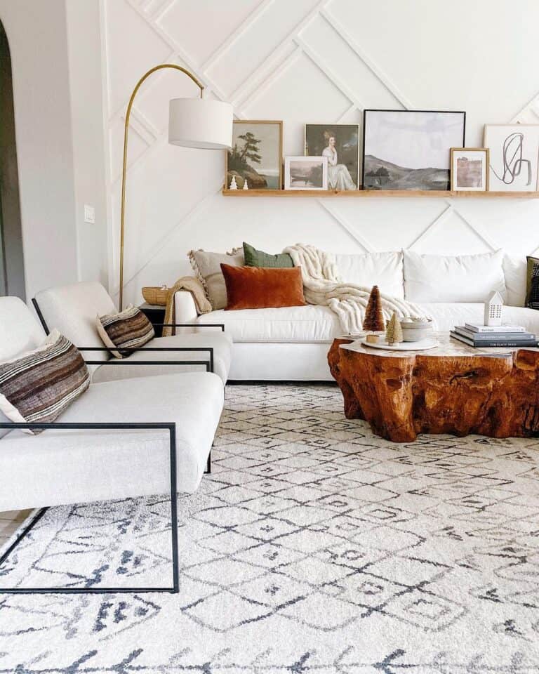 Living Room with White and Gold Floor Lamp