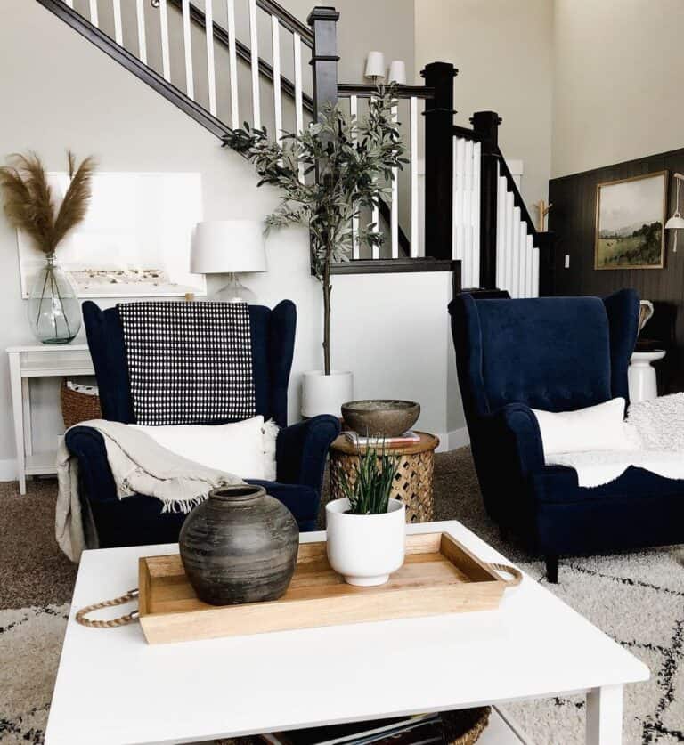 Navy Blue Wingback Living Room Chairs