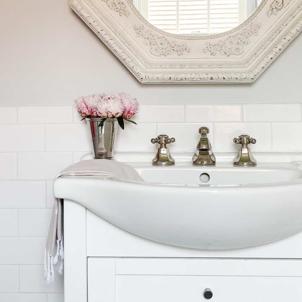 Ornate Beige Frame Bathroom Mirror