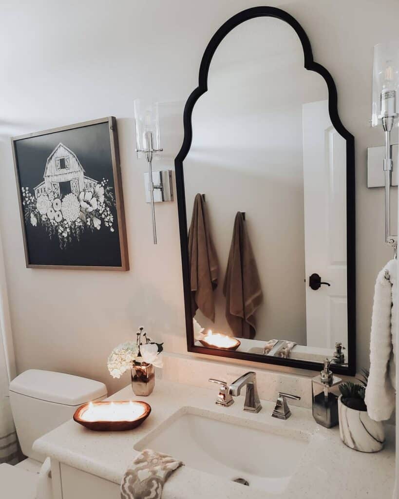Powder Bath with Black Bathroom Mirror