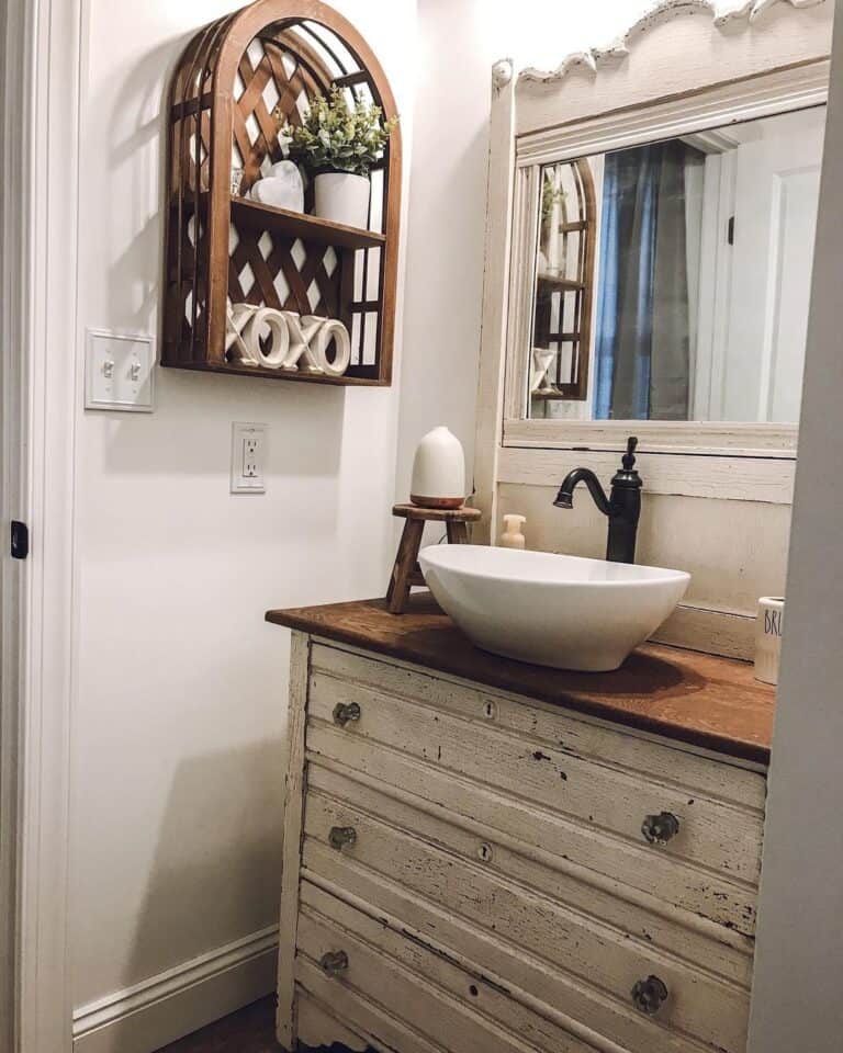 Rustic White Cabinet Vanity with Mirror