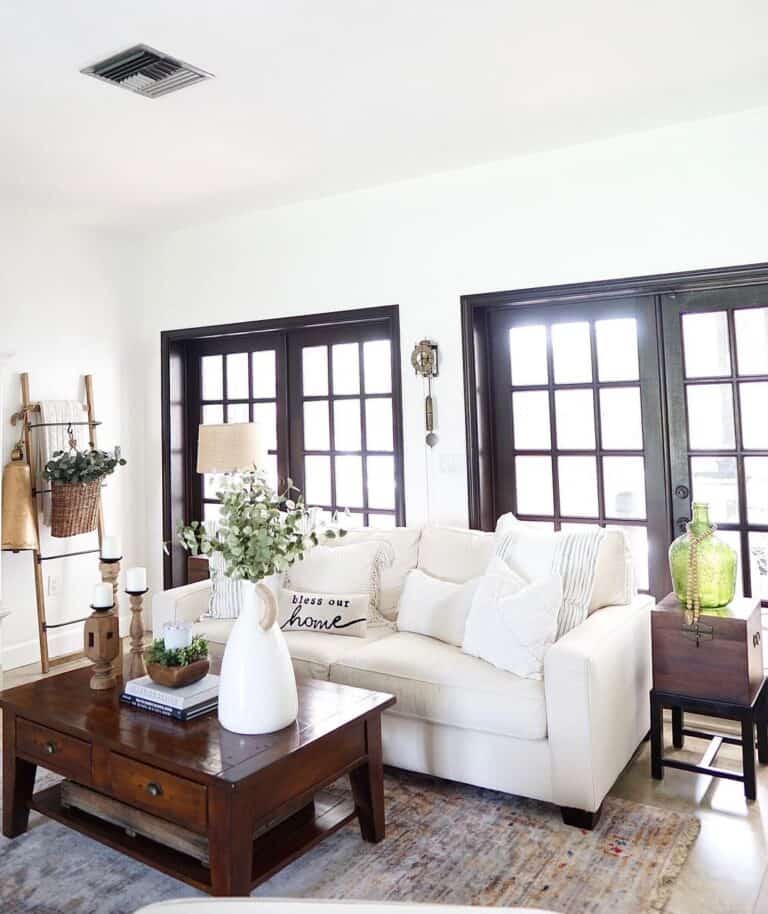Stained Wood Coffee Table for White Small Couch