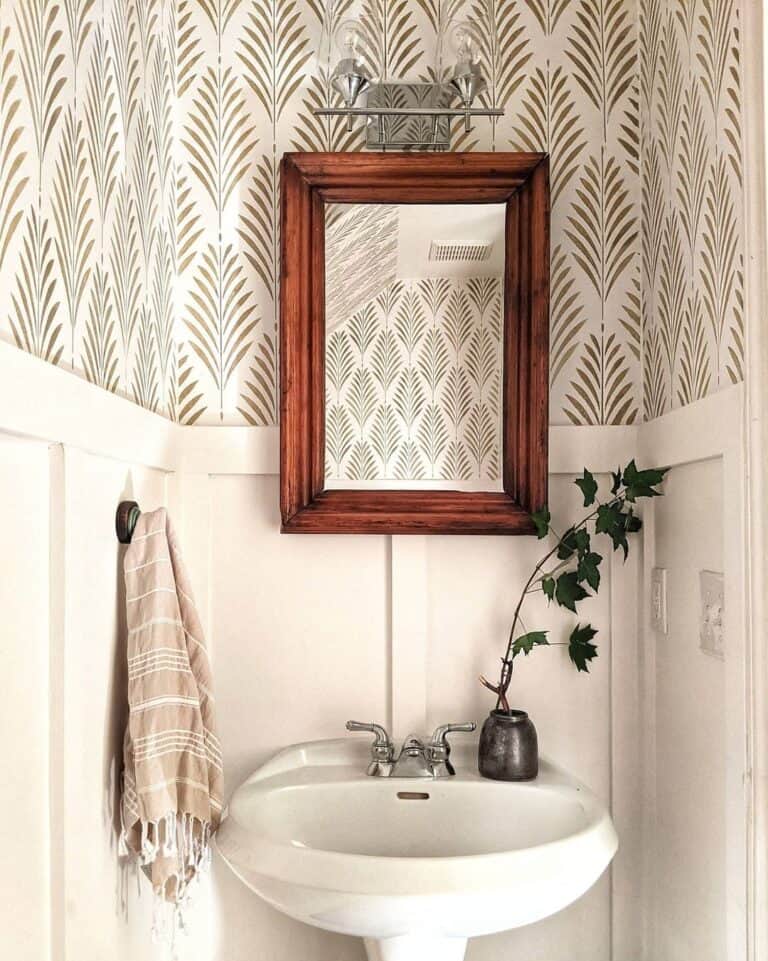 Stained Wood Framed Bathroom Mirror