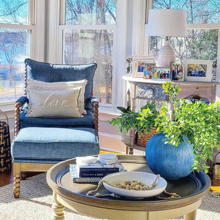 Sunroom with Blue and Wood Spindle Chair