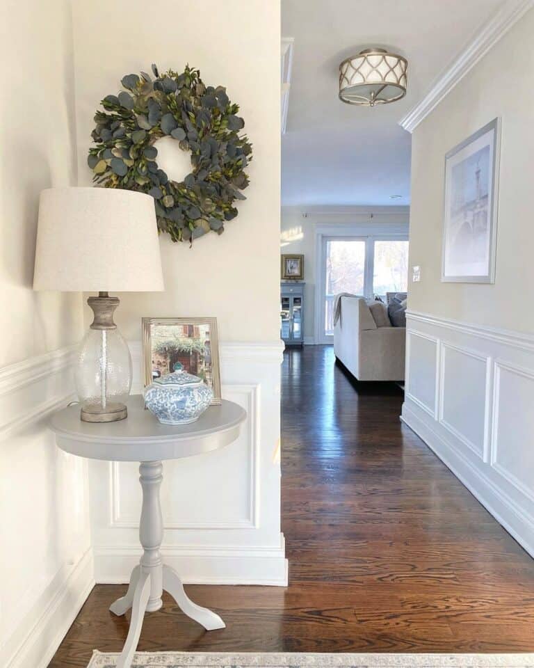 Table Lamp on Gray Round Entryway Table