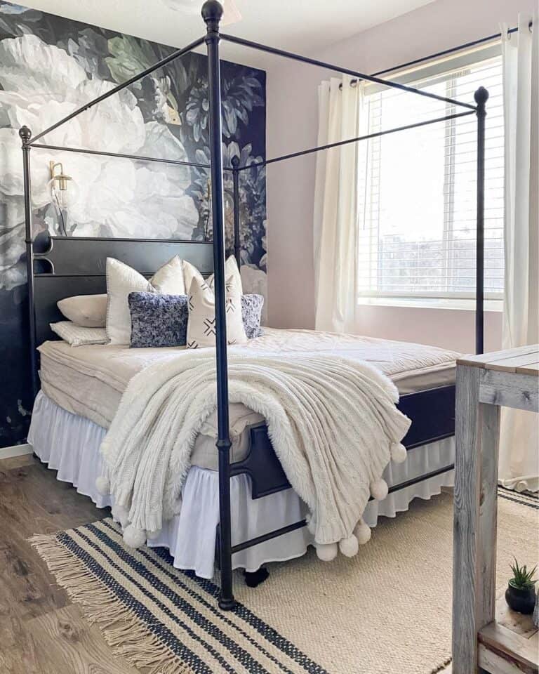 Teenage Girl Bedroom with Black Metal Canopy Bed