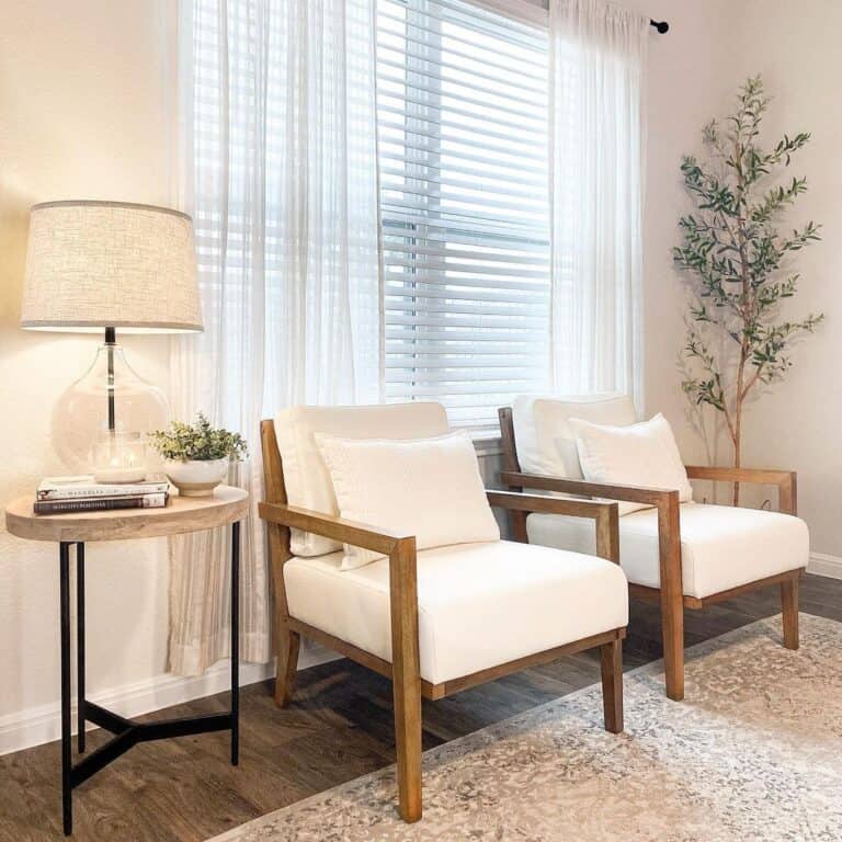 White Living Room Chairs with Side Table
