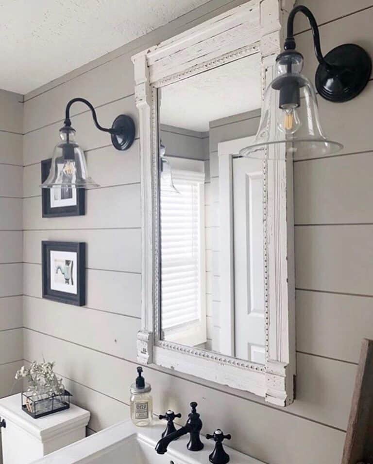 White Painted Wood Bathroom Mirrors