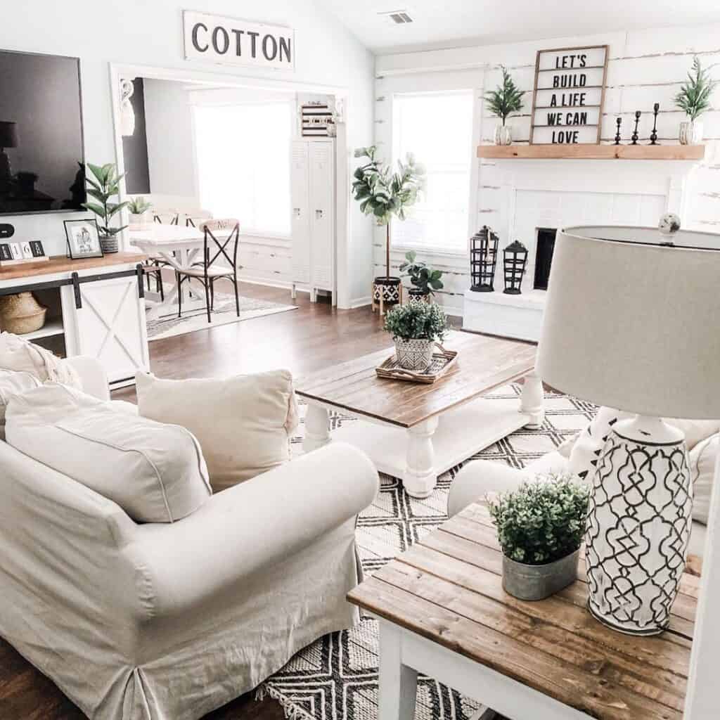 White Slipcovered Living Room Couch