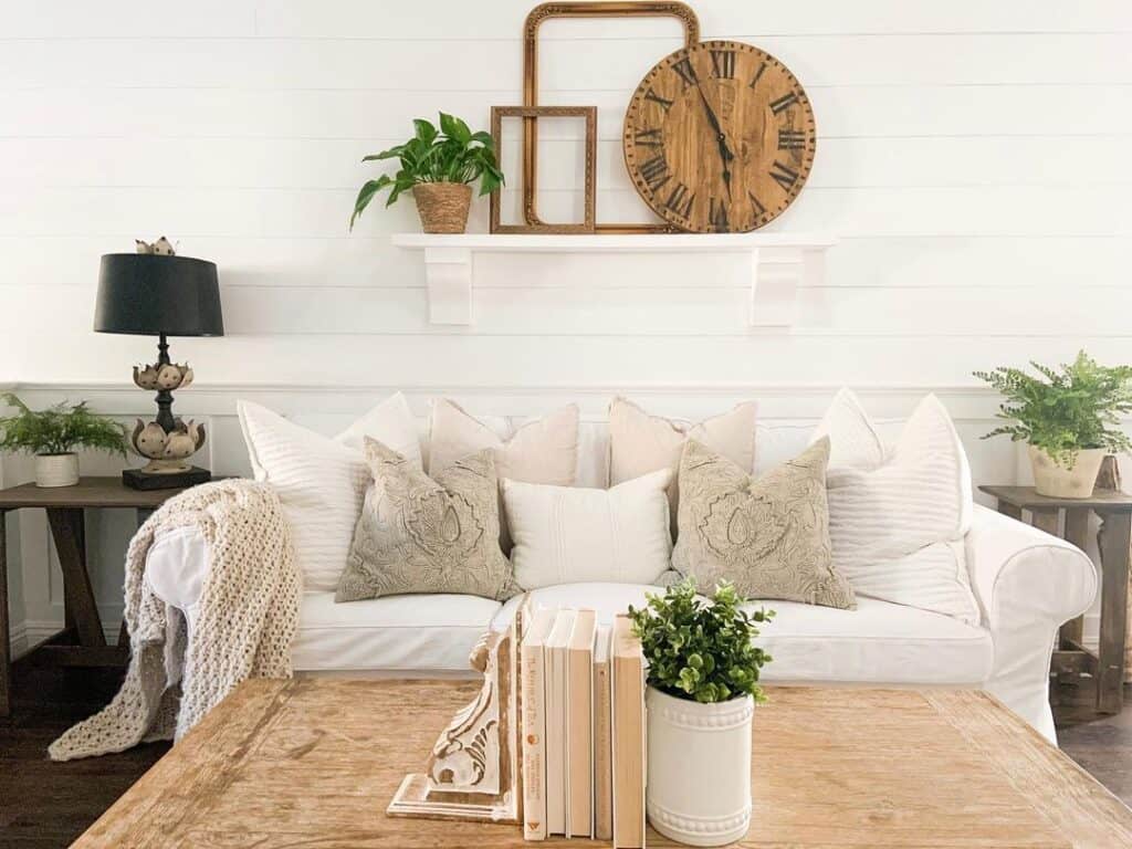 White Small Sofa with Rectangular Coffee Table