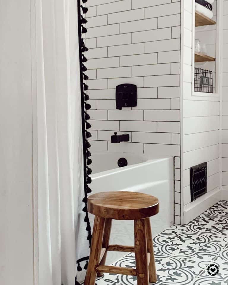 White Tiles Black Grout Bathroom Shower