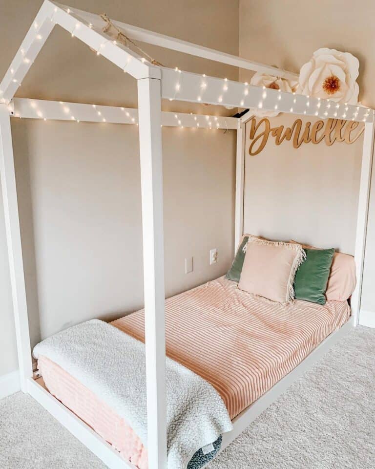 White Toddler Canopy Bed with Lights