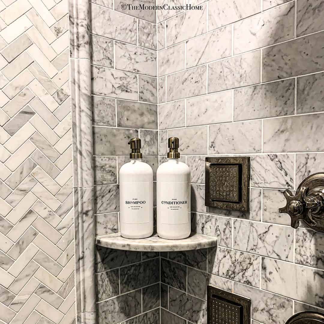 White and Gray Marble Subway Tile Shower Soul & Lane
