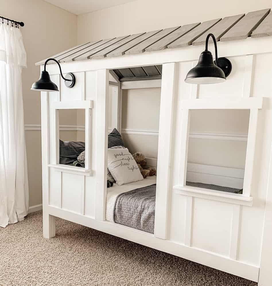 White and Gray Toddler Cabin Bed