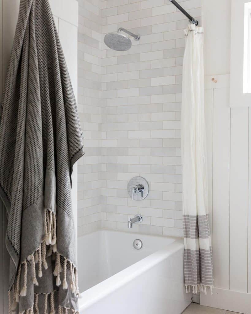 White and Light Gray Tile Shower