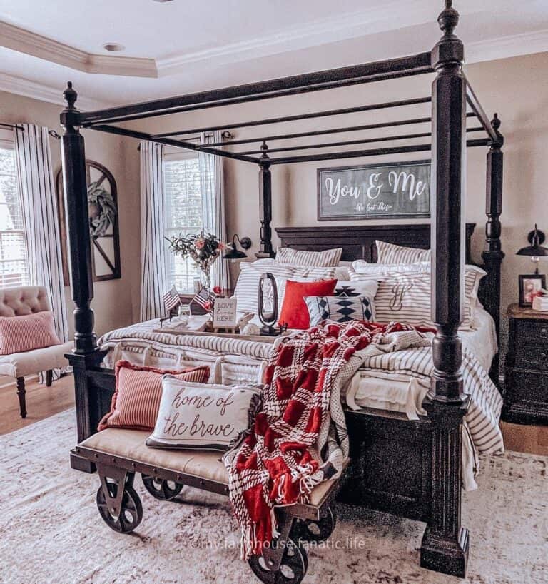 Wood Canopy Bed with Factory Cart Bench