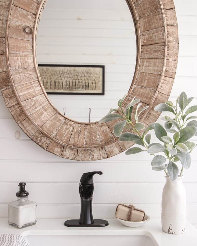 Wood Frame Oval Mirror Bathroom