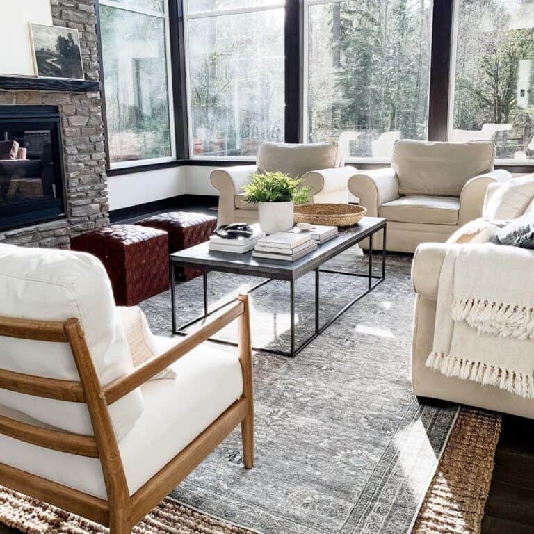 Wood Frame White Chair for Living Room