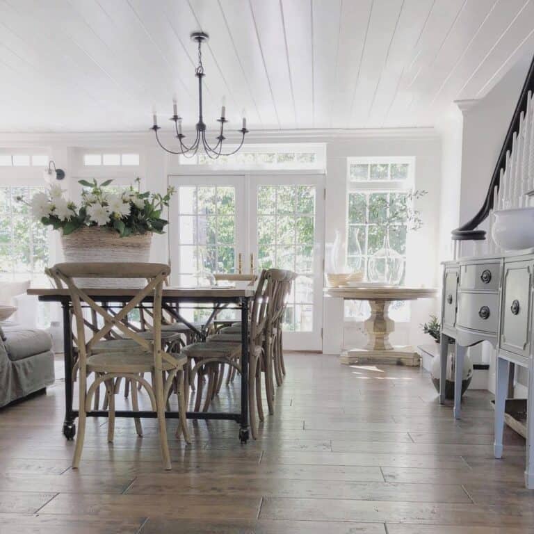 Wood and Black Metal Dining Table with Casters