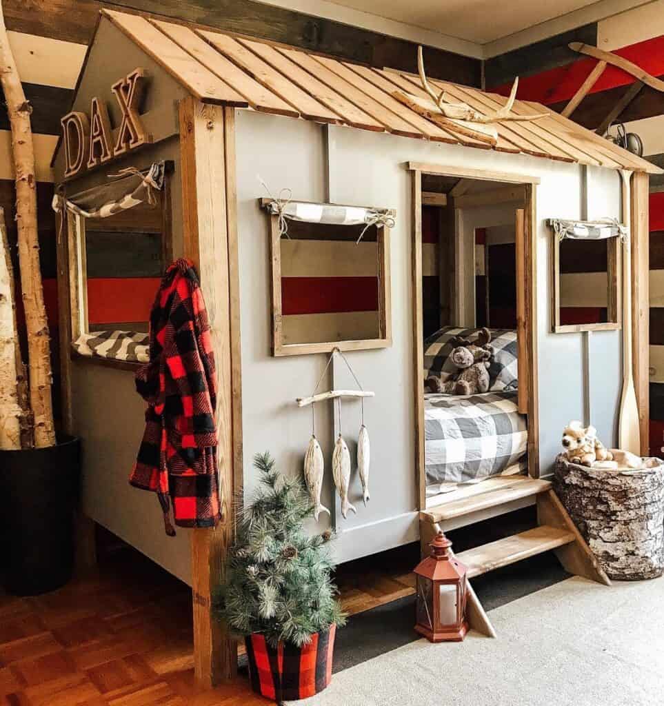 Wood and Gray Boys Cabin Canopy Bed