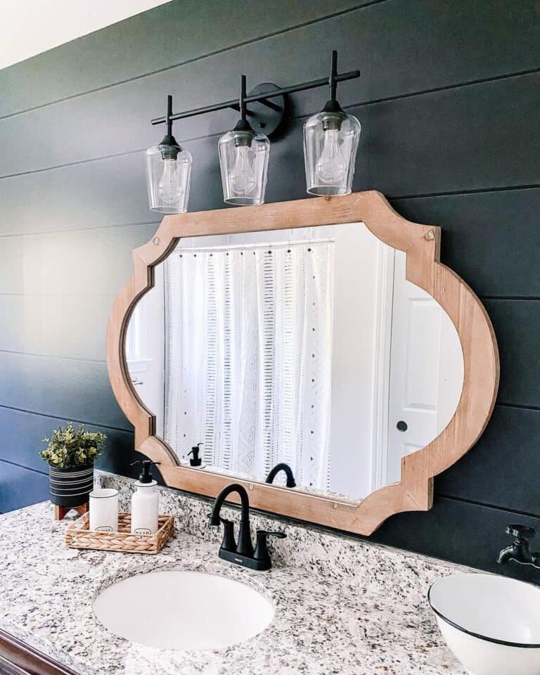 Bathroom Vanity Mirror on Black Shiplap Wall