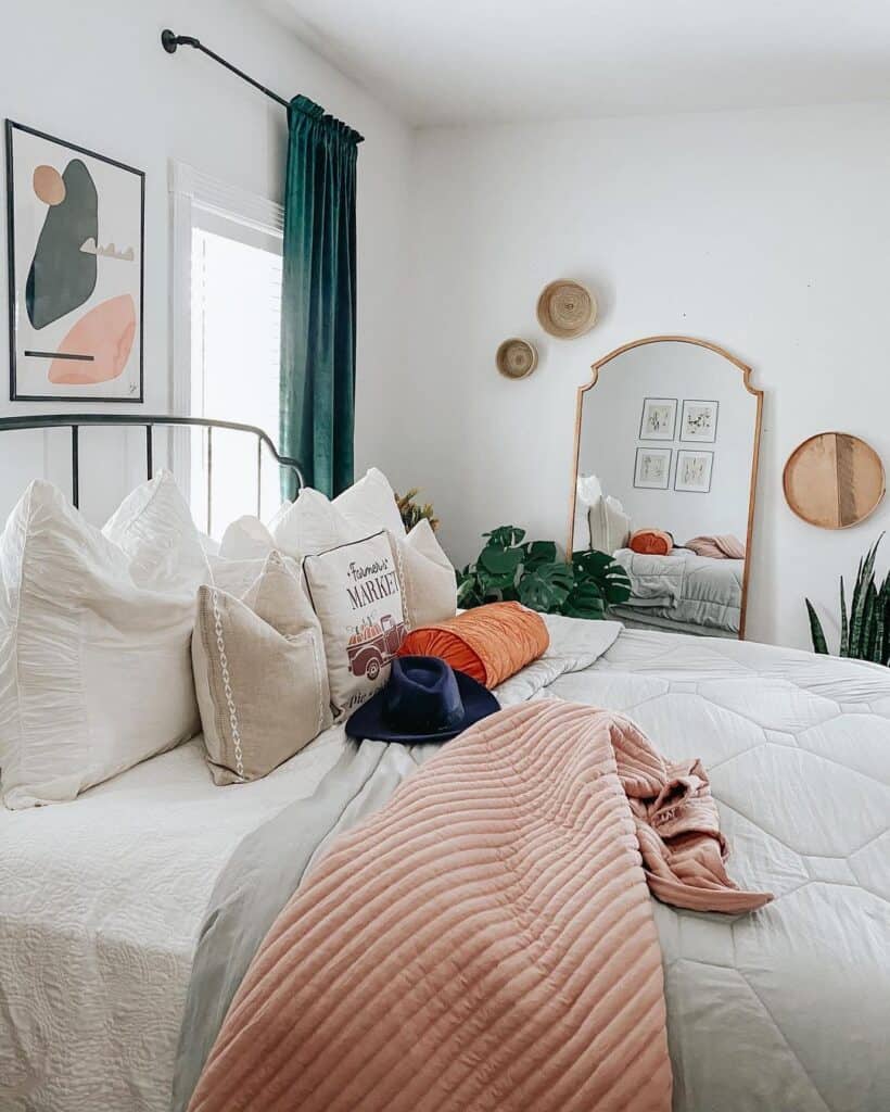 Bedroom with Arched Gold Frame Mirror