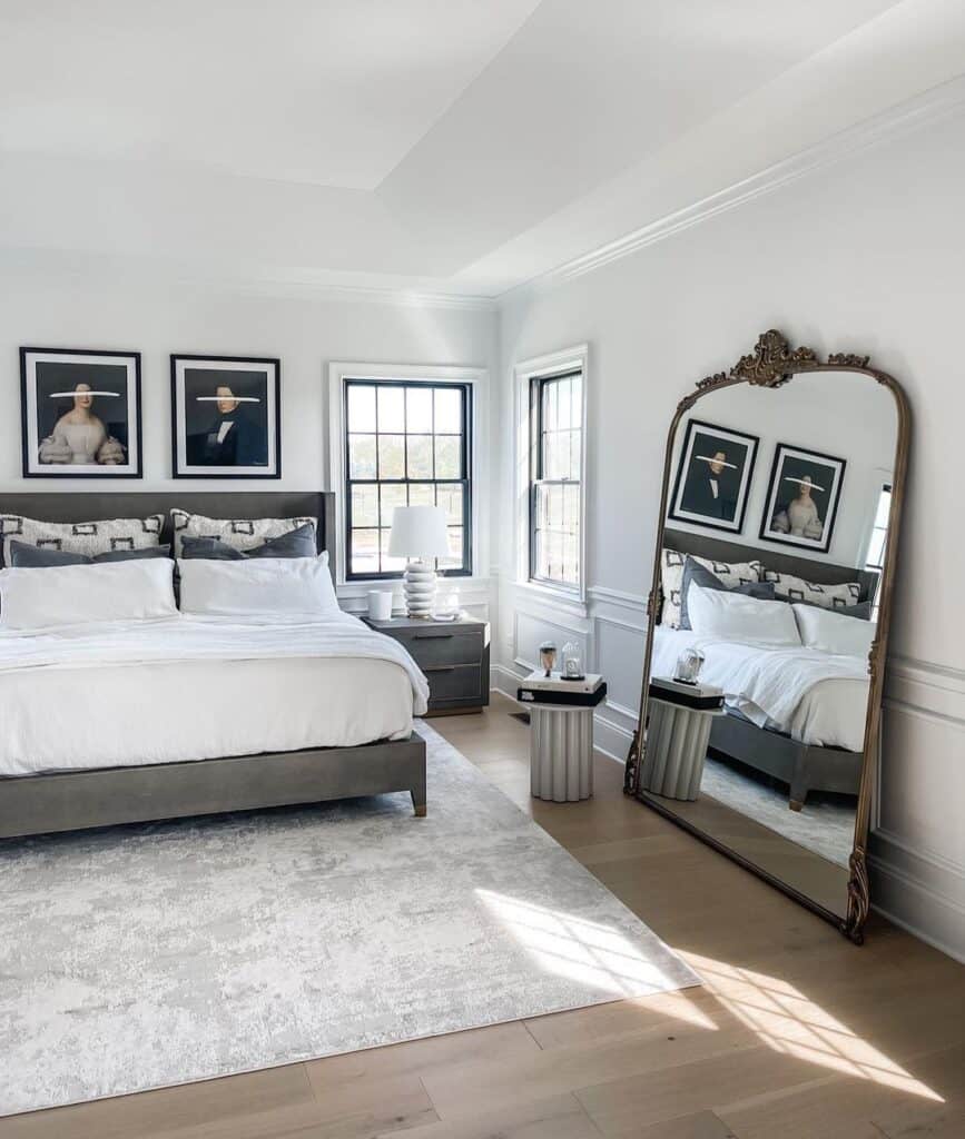 Bedroom with Ornate Gold Frame Mirror