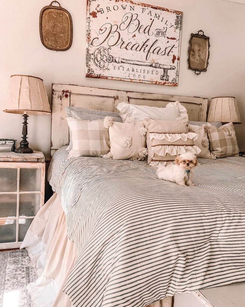 Beige Painted Rustic Wood Bed Frame