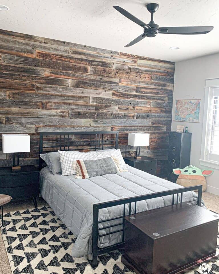 Black Bed Frame with White Bedding