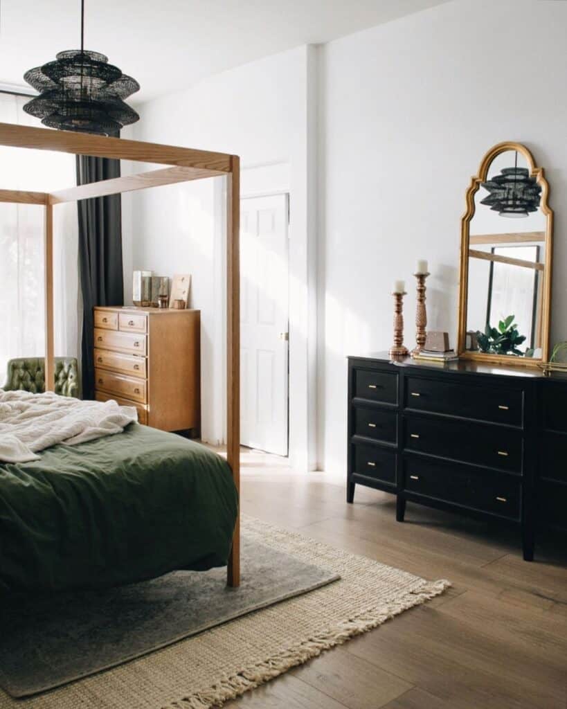 Black Dresser with Gold Bedroom Mirror