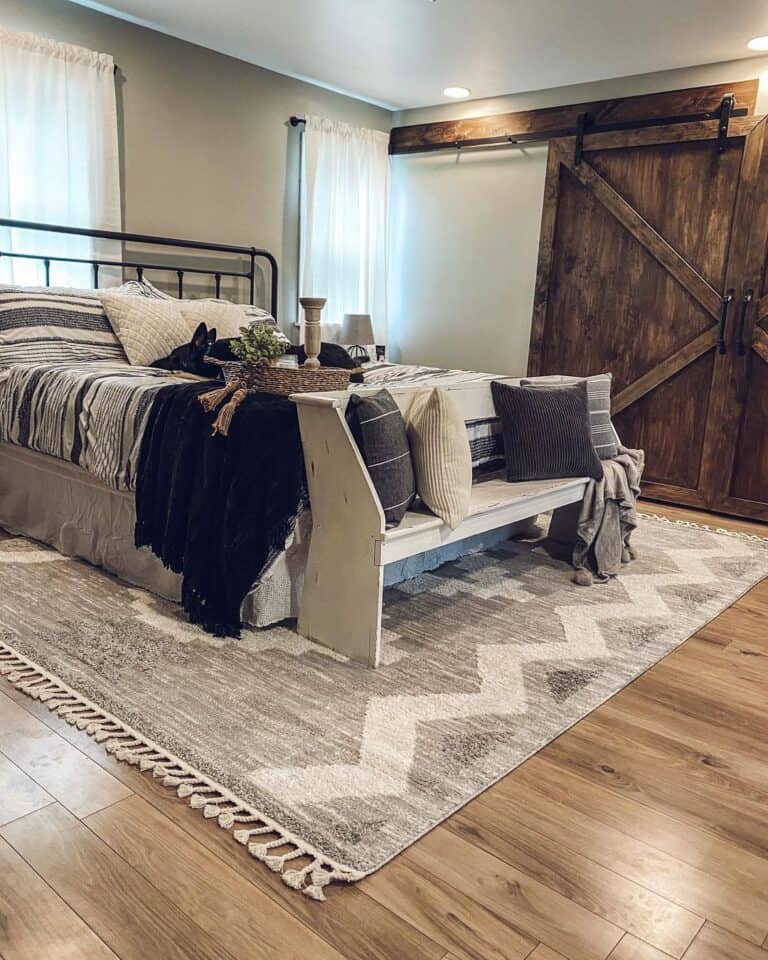 Sliding Barn Door Bedroom with Bench