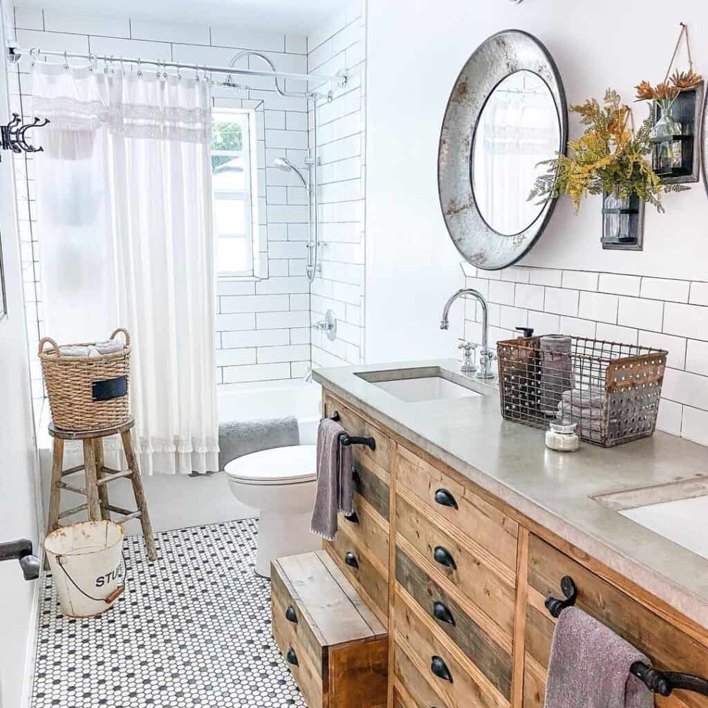 Black and White Penny Tile Mosaic Bathroom